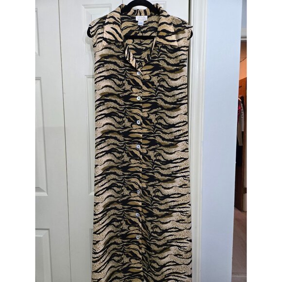 Tiger Print Maxi Dress By Voir Collection 3X Womens Button Down Sleeveless Polye - Picture 1 of 6